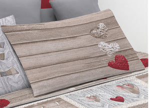 Completo Lenzuola Linea Pensieri Delicati 100% Cotone Disegno Shabby Love - Singolo - Rosso