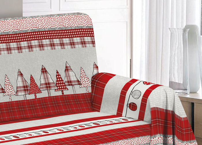 Telo Arredo Granfoulard Copritutto Cotone Copriletto Multiuso Disegni Invernali OB - 2 Piazze - Oliver Rosso