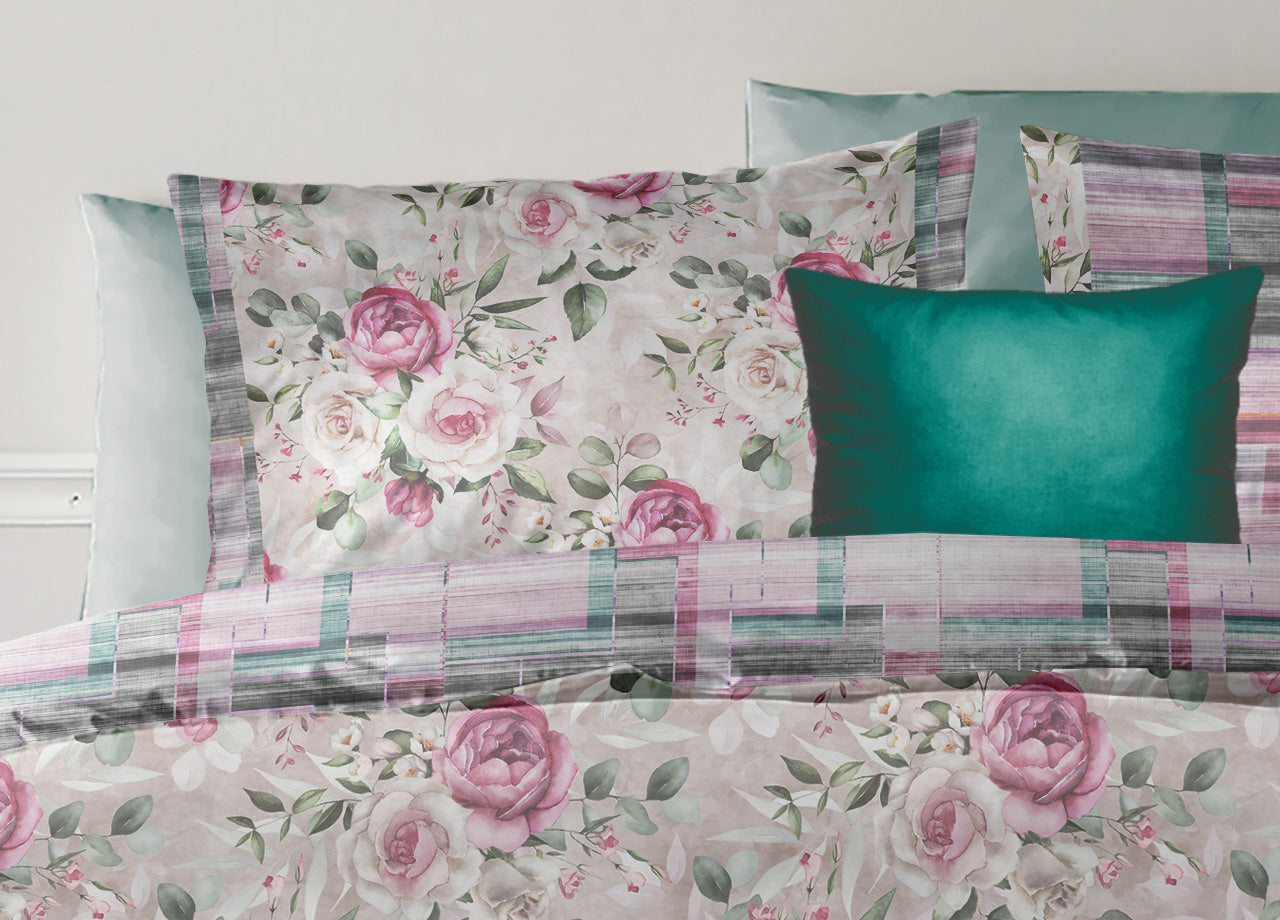 Copripiumino Double Face Matrimoniale Digitale Cotone Percalle Pink Linea Loft