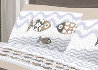 Completo Lenzuola Linea Pensieri Delicati 100% Cotone Disegno Pesciolini - Piazza E Mezza - Beige