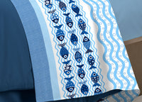 Completo Lenzuola Linea Pensieri Delicati 100% Cotone Disegno Pesciolini - Piazza E Mezza - Blu