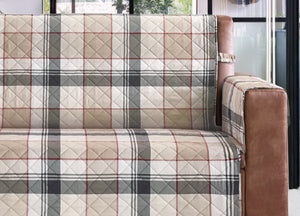 Copridivano Trapuntato Antimacchia Imbottito Quadri Beige Modello Galles - 3 Posti - Galles