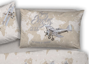 Copripiumino Sacco Piumone Pensieri Delicati Cotone Disegno Aerei - Singolo - Beige