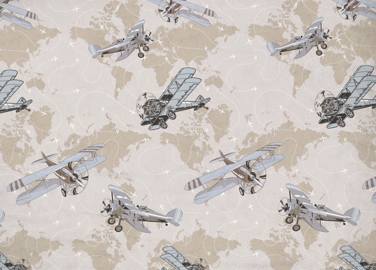 Copripiumino Sacco Piumone Pensieri Delicati Cotone Disegno Aerei - Singolo - Beige