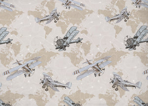 Copripiumino Sacco Piumone Pensieri Delicati Cotone Disegno Aerei - Singolo - Beige