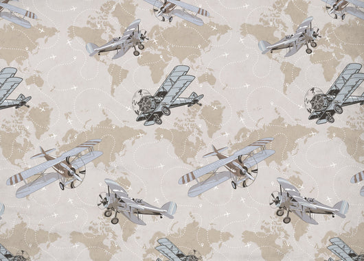 Copripiumino Sacco Piumone Pensieri Delicati Cotone Disegno Aerei - Singolo - Beige