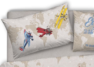 Copripiumino Sacco Piumone Pensieri Delicati Cotone Disegno Aerei - Singolo - Multicolore