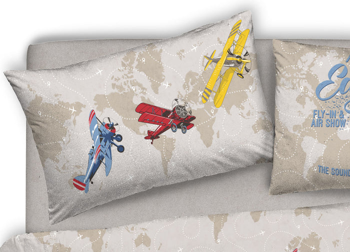 Copripiumino Sacco Piumone Pensieri Delicati Cotone Disegno Aerei - Singolo - Multicolore