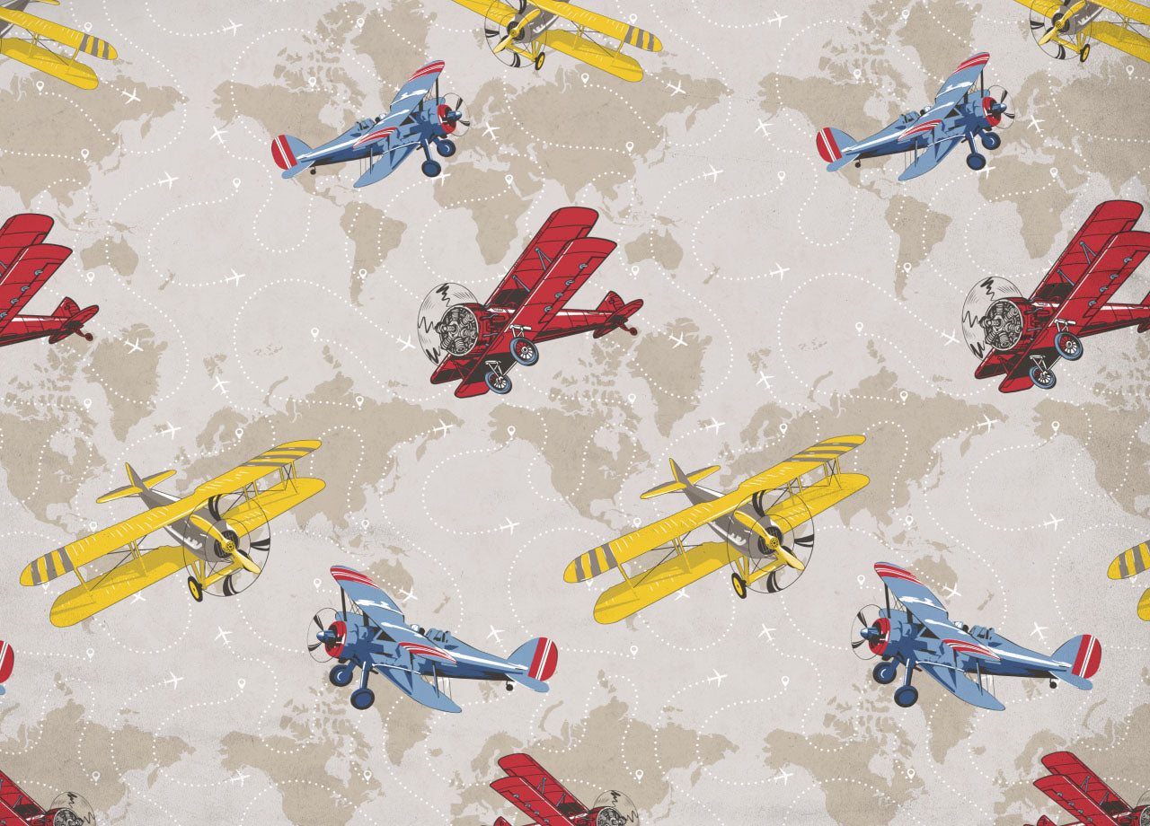 Copripiumino Sacco Piumone Pensieri Delicati Cotone Disegno Aerei - Singolo - Multicolore