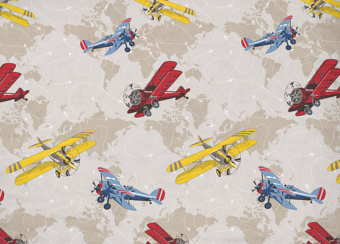 Copripiumino Sacco Piumone Pensieri Delicati Cotone Disegno Aerei - Singolo - Multicolore