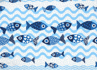 Copriletto Piquet Primavera Estate 100% Cotone Disegno Pesciolini - Matrimoniale - Blu