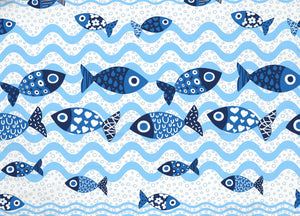 Copriletto Piquet Primavera Estate 100% Cotone Disegno Pesciolini - Matrimoniale - Blu