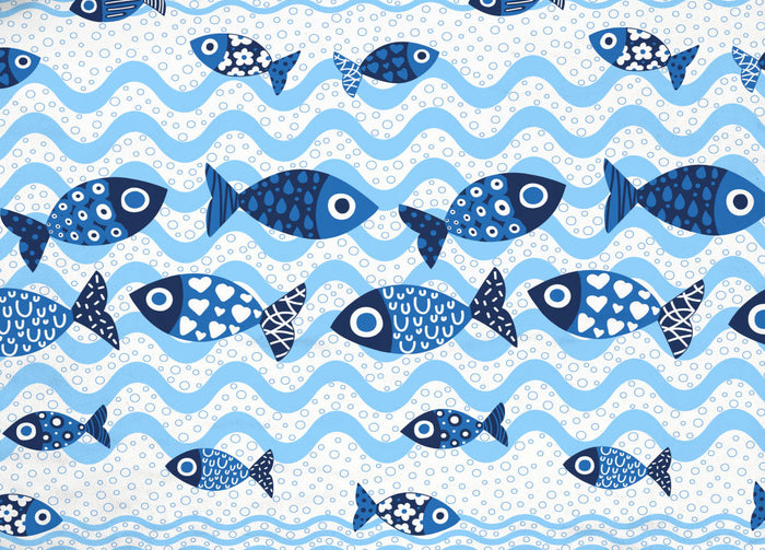 Copriletto Piquet Primavera Estate 100% Cotone Disegno Pesciolini - Matrimoniale - Blu