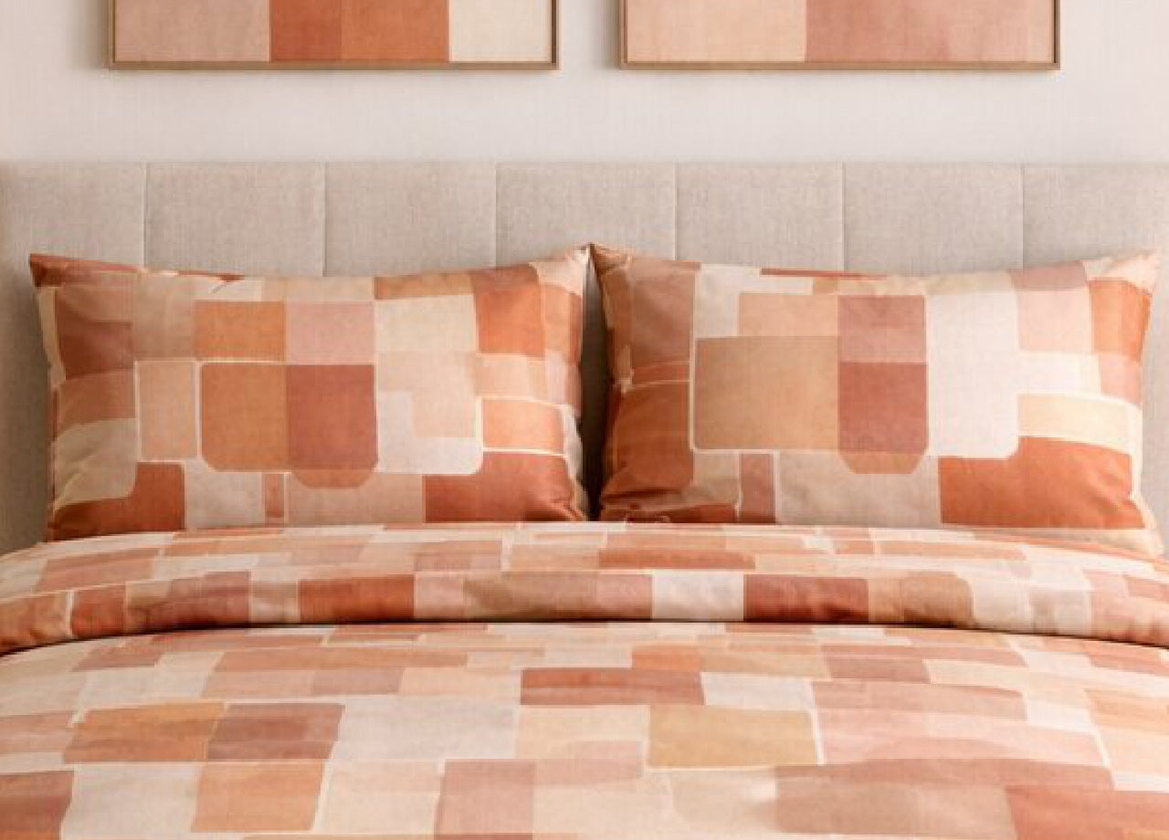 Sacco Copripiumino In 100% Cotone Made Italy Disegno Brick - Piazza E Mezza - Arancio