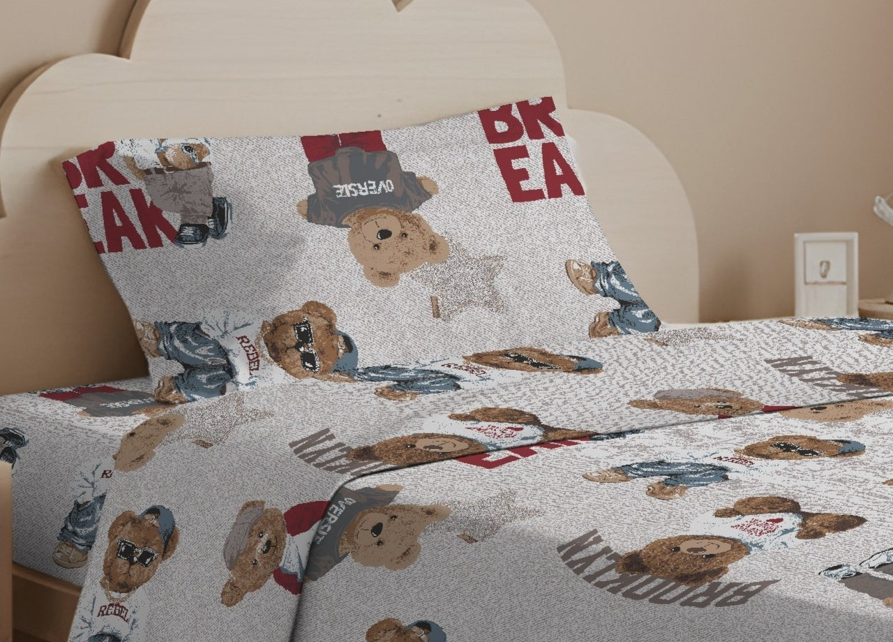 Sacco Copripiumino In 100% Cotone Made Italy Disegno Teddy - Matrimoniale - Beige