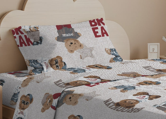 Sacco Copripiumino In 100% Cotone Made Italy Disegno Teddy - Matrimoniale - Beige