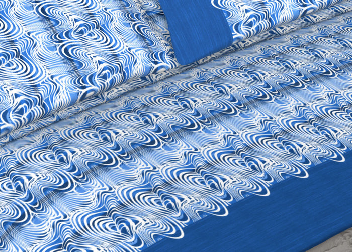 Completo Lenzuola Letto In 100% Cotone Made In Italy Disegni Assortiti C.N - 2 Piazze - Roller Blu