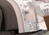 Completo Lenzuola Pensieri Delicati 100% Cotone Disegno Alpi - Singolo - Beige