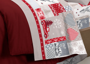 Completo Lenzuola Pensieri Delicati 100% Cotone Disegno Alpi - Singolo - Rosso