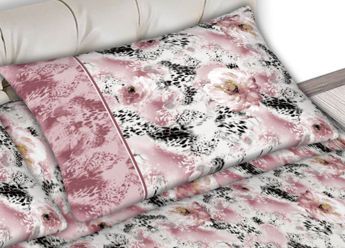 Completo Lenzuola Letto 100% Cotone Made Italy Disegno Animalier CN - Piazza e Mezza - Rosa