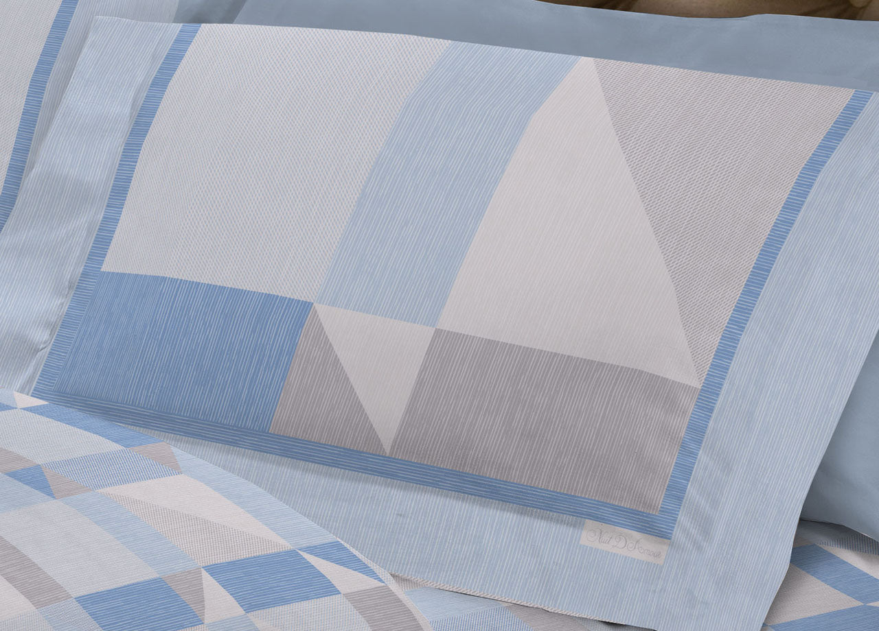 Completo Lenzuola Flanella Linea SuperEuropa 100% Cotone Disegno Atene 7879 - Piazza E Mezza - Azzurro