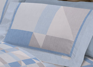 Completo Lenzuola Flanella Linea SuperEuropa 100% Cotone Disegno Atene 7879 - Piazza E Mezza - Azzurro