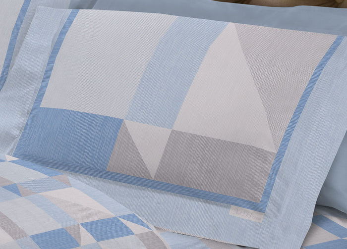 Completo Lenzuola Flanella Linea SuperEuropa 100% Cotone Disegno Atene 7879 - Piazza E Mezza - Azzurro