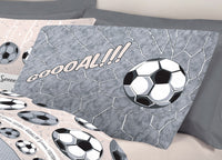 Completo Lenzuola Linea Pensieri Delicati 100% Cotone Disegno Calcio - Piazza E Mezza - Grigio