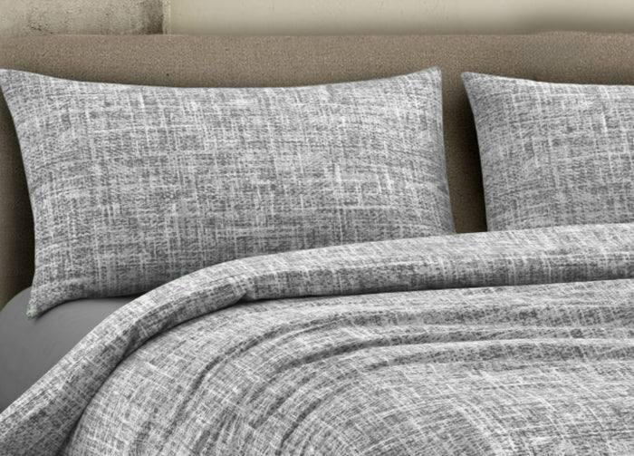 Completo Lenzuola Letto 100% Cotone Made In Italy Disegno Canva - Piazza e Mezza - Grigio