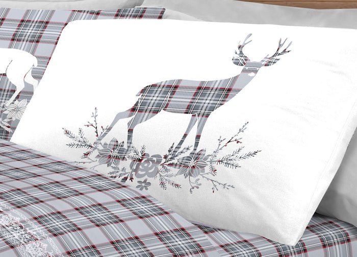 Copripiumino Sacco Piumone Pensieri Delicati 100% Cotone Dis. Cervo Tartan - Singolo - Grigio