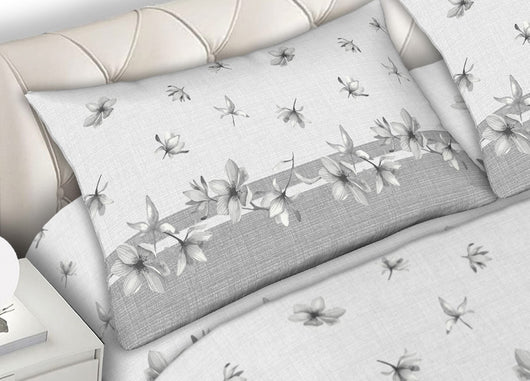 Completo Lenzuola Matrimoniale In Morbida Flanella Disegno Giorgia C.N - 2 Piazze - Grigio