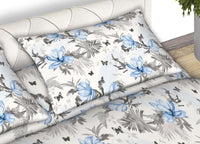 Completo Lenzuola Matrimoniale 100% Cotone Made Italy Disegno Leaves CN - Matrimoniale - Azzurro