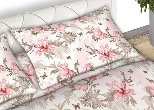 Completo Lenzuola Matrimoniale 100% Cotone Made Italy Disegno Leaves CN - Matrimoniale - Rosa