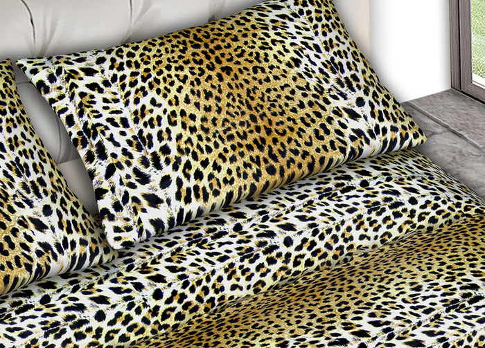 Completo Lenzuola In 100% Cotone Matrimoniale Dis. Leopardato C.N.