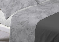 Completo Lenzuola Letto In 100% Cotone Made Italy Disegno Lily - Singolo - Grigio