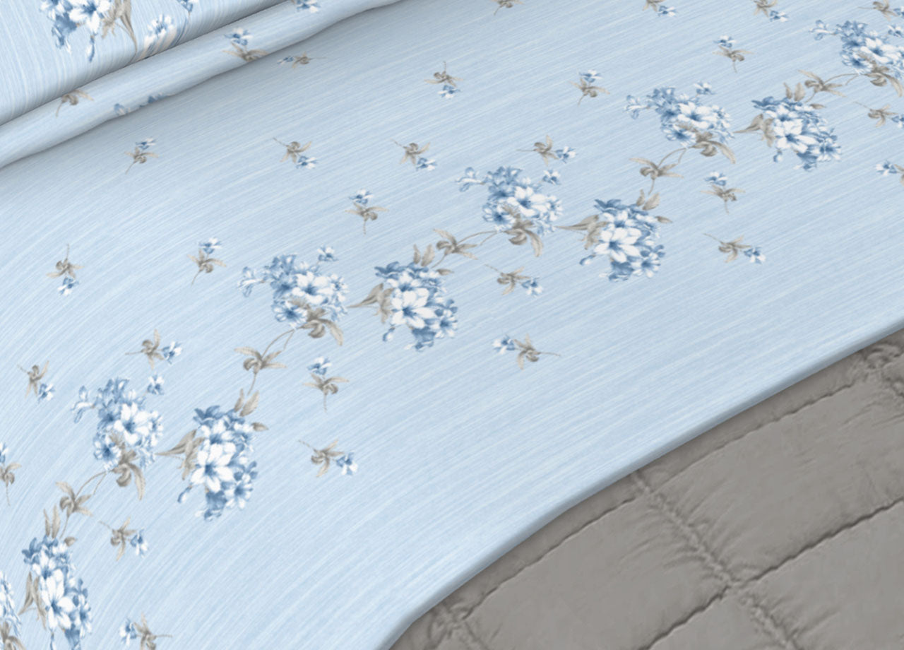 Completo Lenzuola Letto In 100% Cotone Made In Italy Vari Disegni C.N - Piazza E Mezza - Linda Azzurro