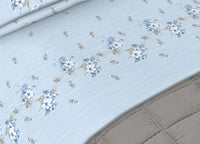 Completo Lenzuola Letto In 100% Cotone Made In Italy Vari Disegni C.N - Piazza E Mezza - Linda Azzurro