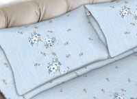 Completo Lenzuola Letto In 100% Cotone Made In Italy Vari Disegni C.N - Piazza E Mezza - Linda Azzurro