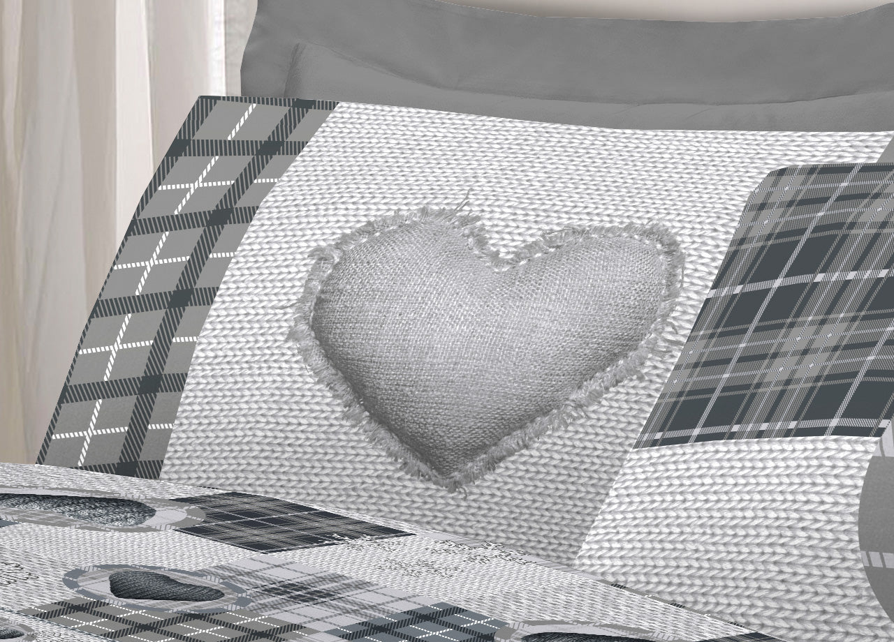 Completo Lenzuola Linea Pensieri Delicati 100% Cotone Disegno Love Mountain - Piazza E Mezza - Grigio