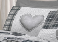 Completo Lenzuola Linea Pensieri Delicati 100% Cotone Disegno Love Mountain - Piazza E Mezza - Grigio