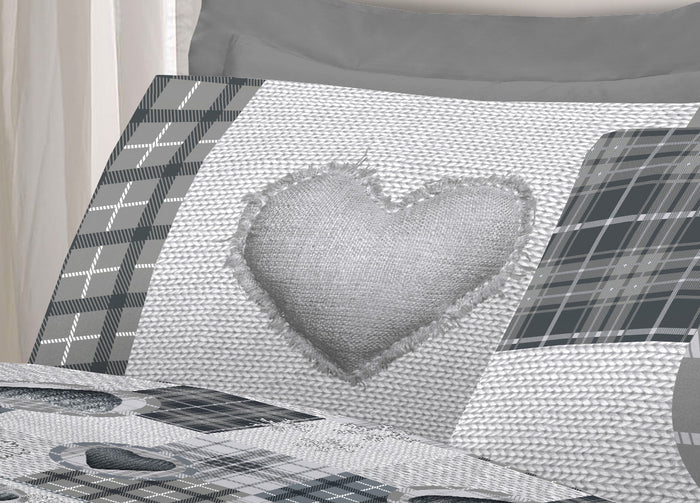 Completo Lenzuola Linea Pensieri Delicati 100% Cotone Disegno Love Mountain - Piazza E Mezza - Grigio