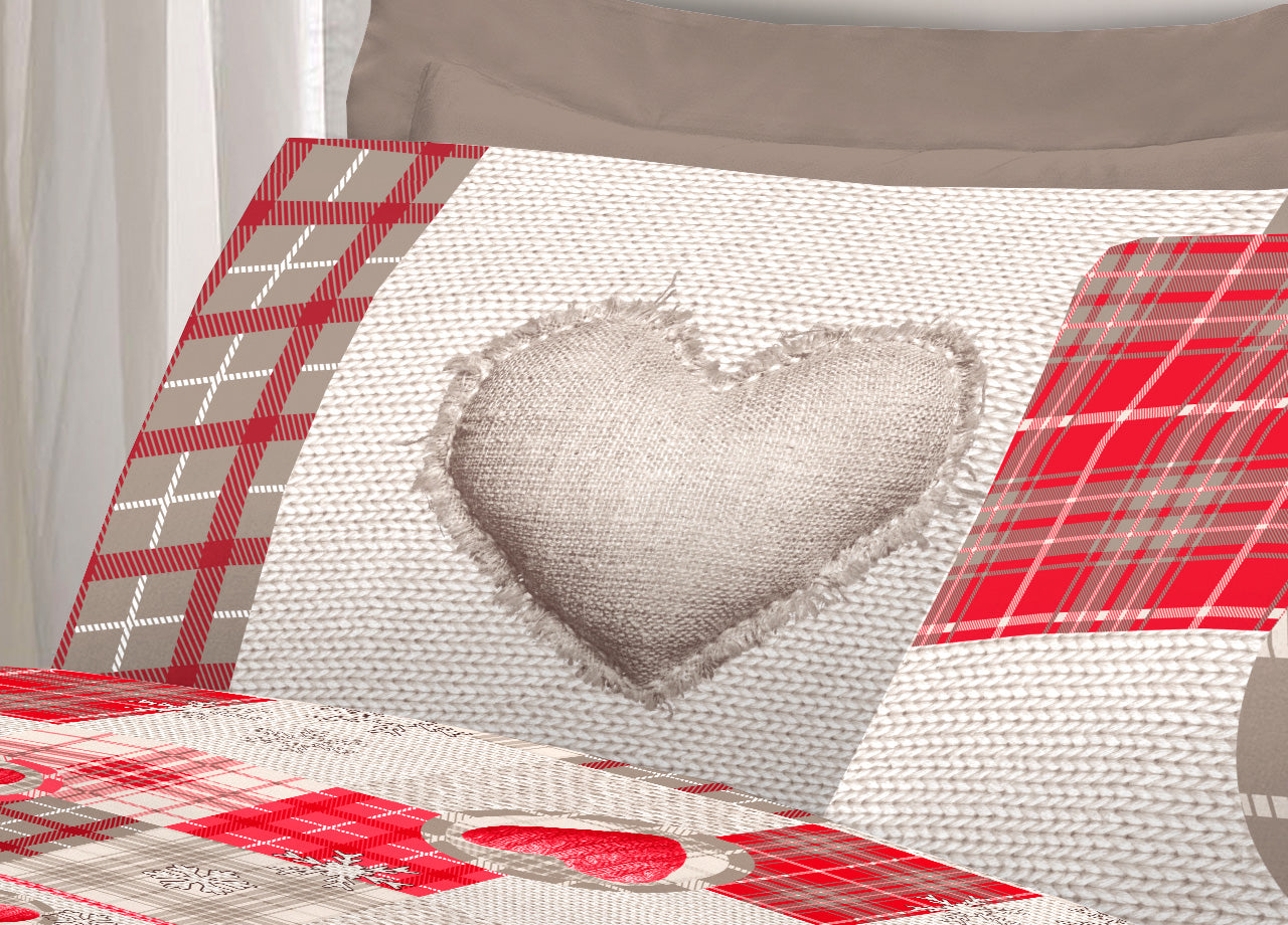 Completo Lenzuola Linea Pensieri Delicati 100% Cotone Disegno Love Mountain - Piazza E Mezza - Rosso