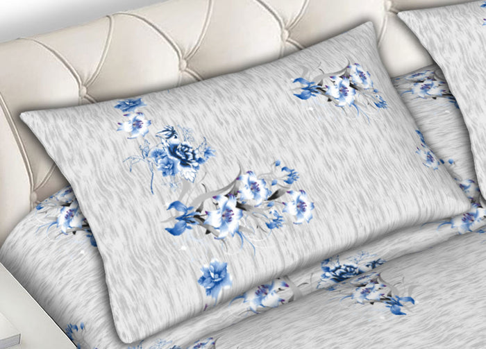 Completo Lenzuola Letto Matrimoniale 100% Cotone Made Italy Dis.Mirta Azzurro CN