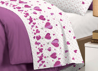 Completo Lenzuola Linea Pensieri Delicati 100% Cotone Disegno Mongolfiera - Singolo - Glicine