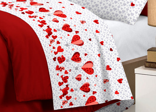 Completo Lenzuola Linea Pensieri Delicati 100% Cotone Disegno Mongolfiera - Matrimoniale - Rosso
