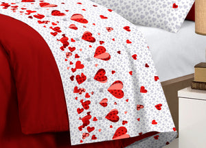 Completo Lenzuola Linea Pensieri Delicati 100% Cotone Disegno Mongolfiera - Piazza E Mezza - Rosso