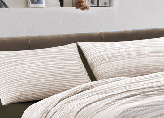 Completo Lenzuola Letto 100% Cotone Made In Italy Disegno Padel - Piazza e Mezza - Beige