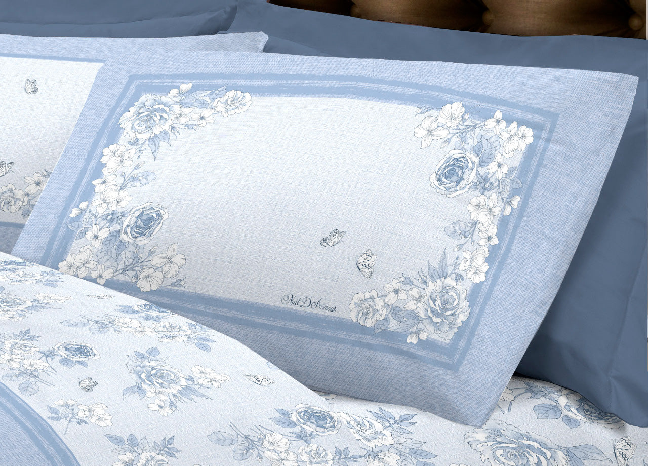 Completo Lenzuola Letto Calda Flanella 100% Cotone Disegno Praga - Matrimoniale - Azzurro
