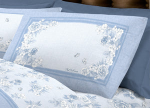 Completo Lenzuola Letto Calda Flanella 100% Cotone Disegno Praga - Matrimoniale - Azzurro
