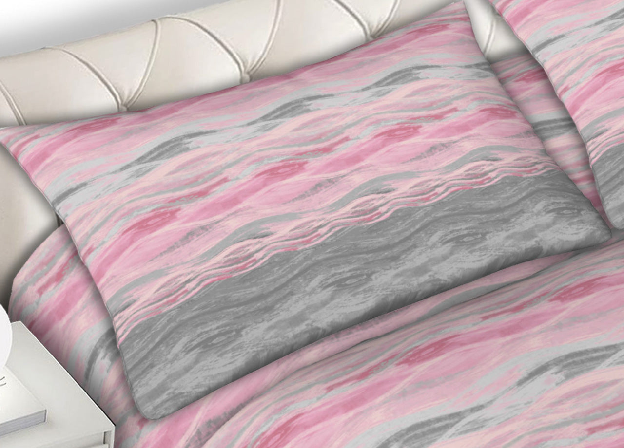 Completo Lenzuola 100% Cotone Made Italy Disegno Pretty - 1 Piazza e Mezza - Rosa